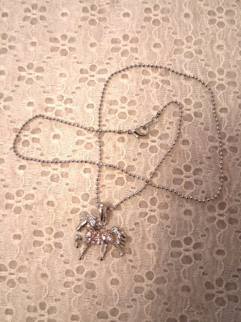 Vintage Artistic Horse Pendant Pink Austrian Crystal Silver-Plated Necklace - Picture 6 of 11